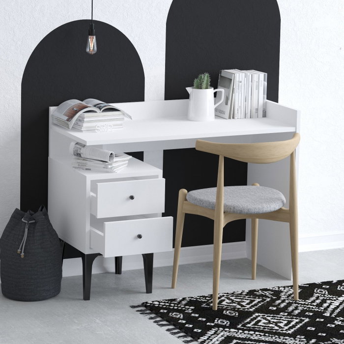 Hanah Home Dec0088 Mesa de Estudio Blanca de 100cm en Tablero de Partículas Recubierto de Melamina
